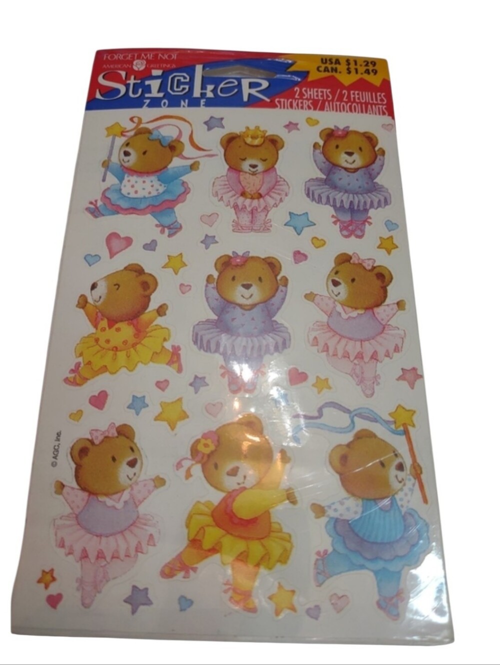 American Greetings Vintage Sticker Zone Teddy Bear Ballerina